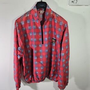 Vintage 90's Surf Style Plaid Quarter Zip Pullover Windbreaker Light Jacket!